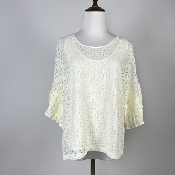 $428 NWOT See by Chloé Cream Eyelet Top Lasercut Perforated Blouse Size 40/US 6 - Picture 2 of 10